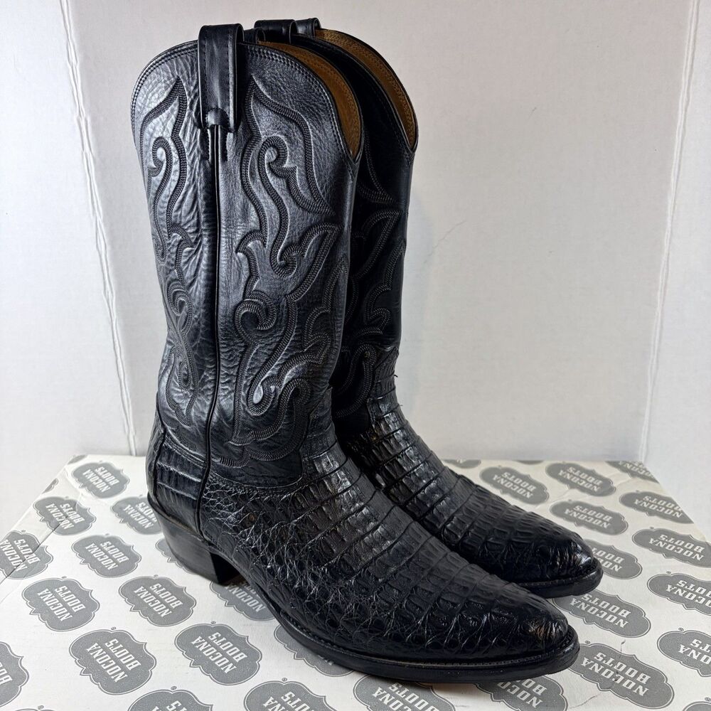 Nocona 0401 Horned Gator Black Leather Mens Size 13 AA